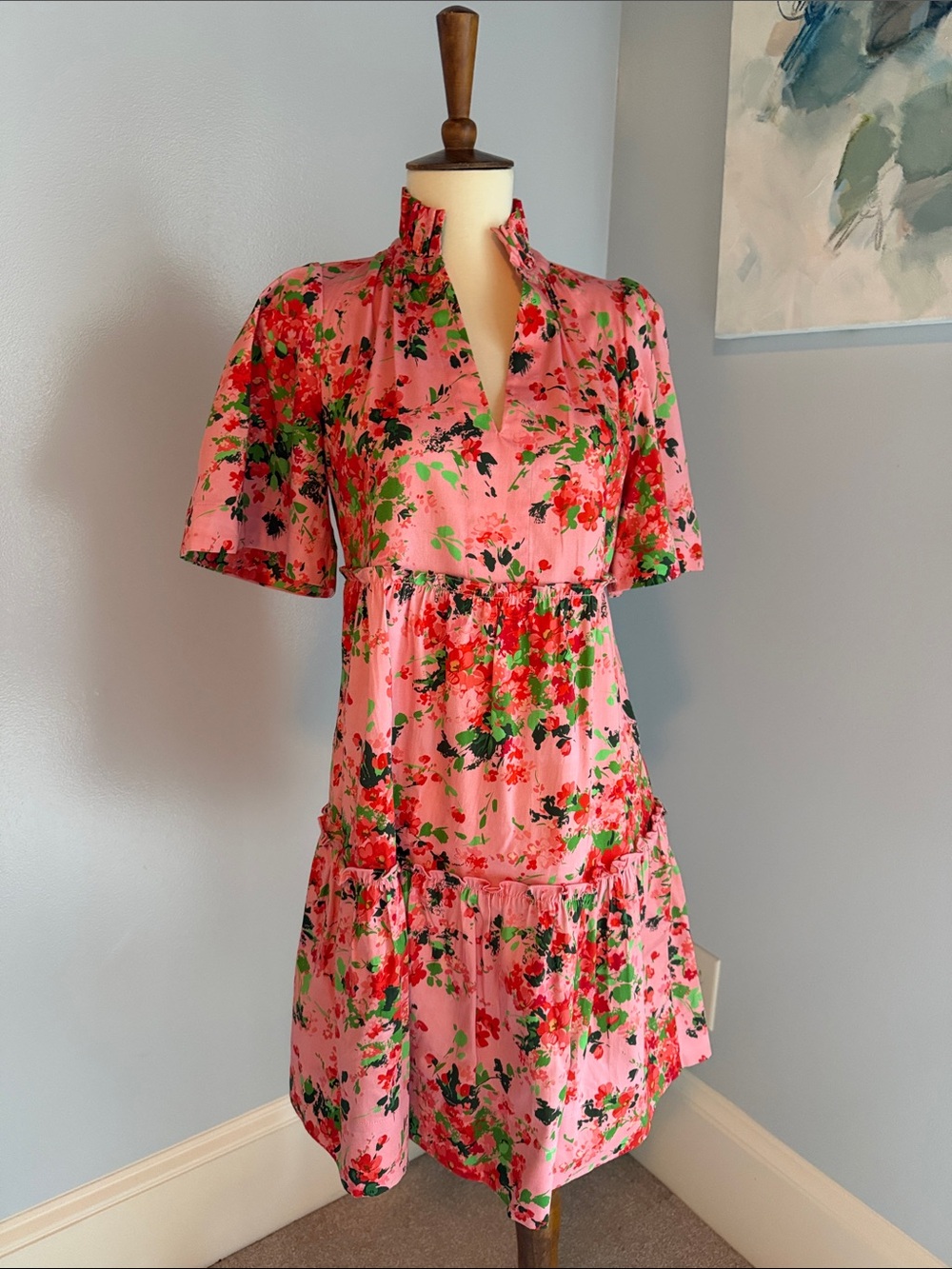 Tuckernuck Pink Floral V-Neck Tiered Dress